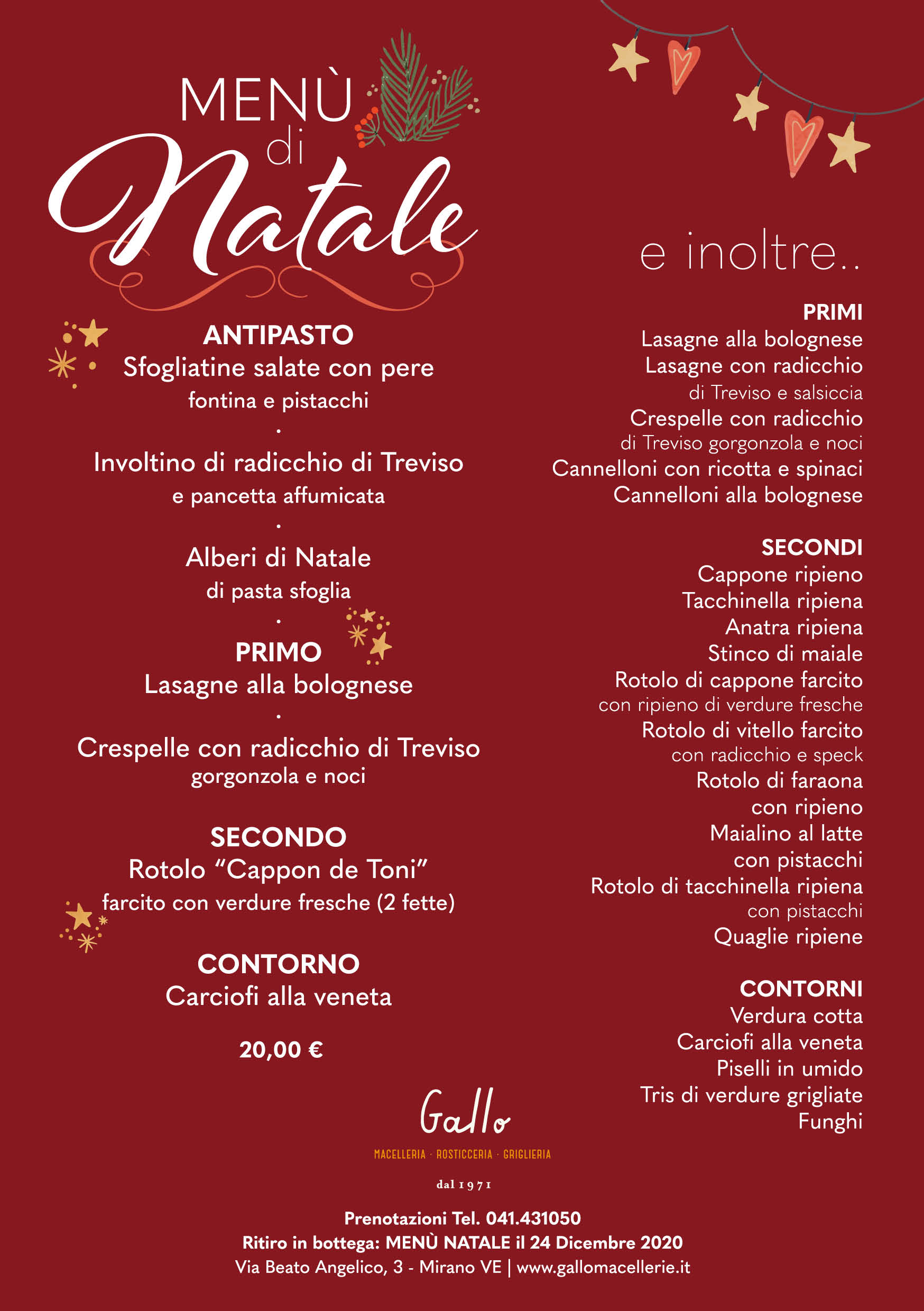 Men&ugrave; di Natale 2020 Macelleria Gallo