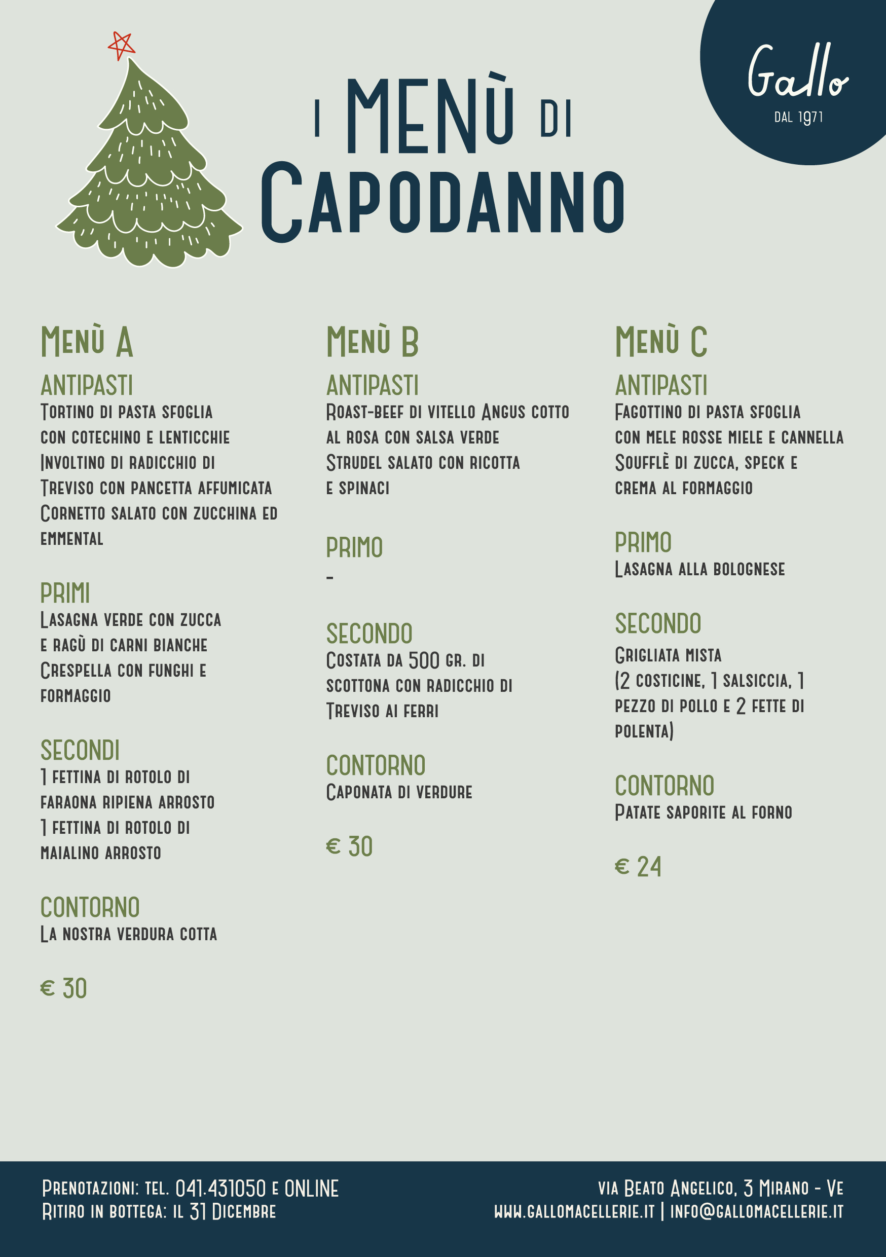 Il menù di Capodanno 2025 della Macelleria Gallo di Mirano