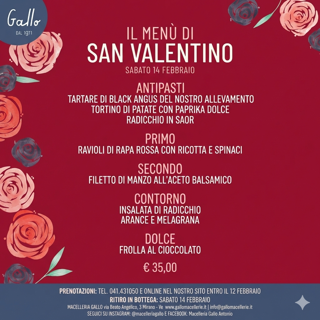 Menù San valentino 2026 Macelleria Gallo