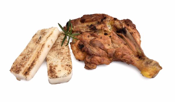 Cosciotto di pollo con 2 fette di polenta